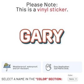 Retro Style Gary Name Sticker - Waterproof Vinyl Decal for Car Bumper, Laptop, Water Bottle, Luggage, Wall, and Window, Size - 8'' Longer Side