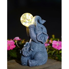 Goodeco Solar Elephants Statue - Outdoor Decorations with Solar LED Lights for Garden Enthusiasts - Ideal Gift for Elephant Lovers