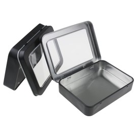 12 Pack Empty Rectangular Metal Storage Organizer Tins with Clear Window Hinged Lids for Small Items and Other Craft Projects, 4.5 x 3.3 x 0.9 inch (Black)