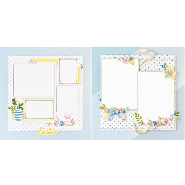 Handmade Premade Cardstock 12x12 Layouts Scrapbook set Of 2 Easter