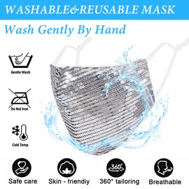 MLGDA Sparkly Sequins Face Cover Glitter Cotton Sequin Masc Masquerade Face Covering (Silver)