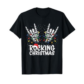 Rocking Christmas Skeleton Rock 'n' Roll Christmas Lights T-Shirt, black