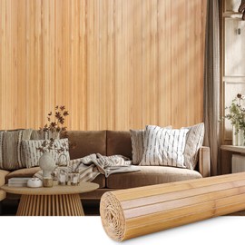 Bamboo Wall Panel for Interior Decoration Bamboo Pole Wrap Roll Natural Wainscoting Paneling Decorative Wall Slat Covering for Living Room, Kitchen, Bedroom, Office (48 Inch x 96 Inch, Carbonized)