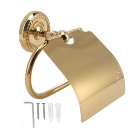 Toilet Paper Holder, Gold Toilet Paper Roll Holder Waterproof Cat Proof Toilet Tissue Holder with Cover Metal Tissue Roll Dispenser