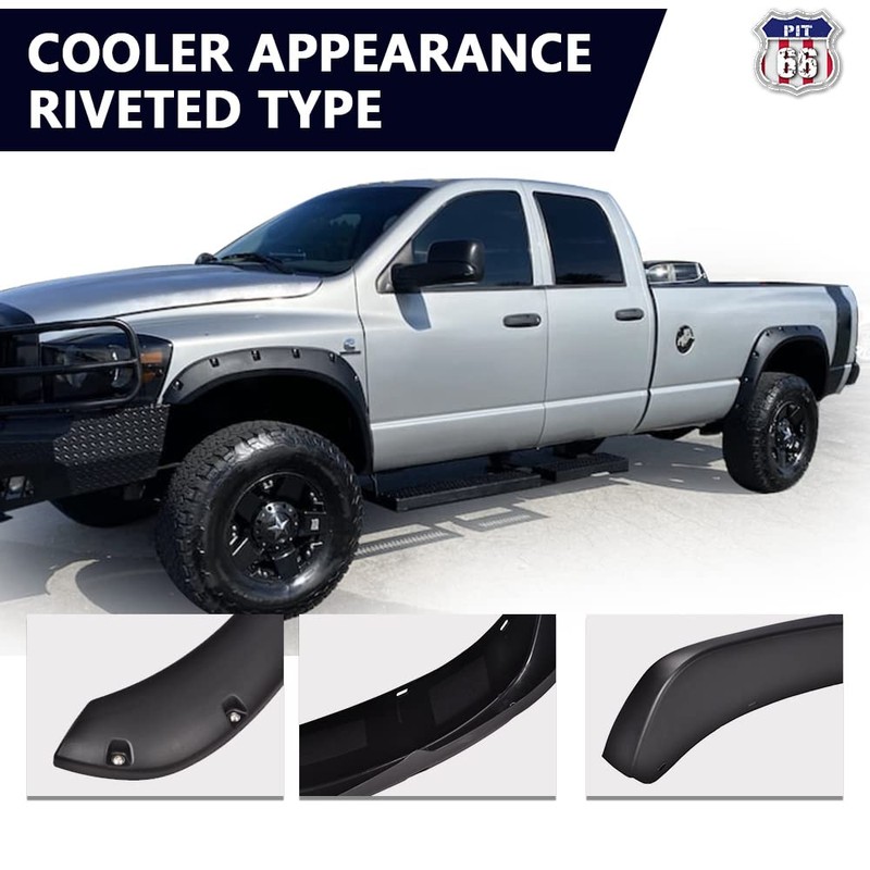 PIT66 Fender Flares, Compatible with 2002-2008 Dodge Ram 1500/2003-2009 Ram