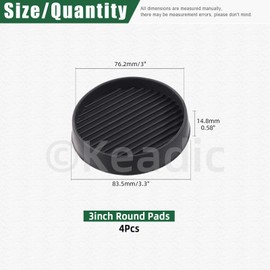 Keadic Non-Slip Rubber Caster Cups Assortment Set, Round and Square Anti Slide Leg Coasters Floor Protector Furniture Pads for Piano Sofa Bed Chair Couch Stoppers (3 * 3 Inches, Round-Black)