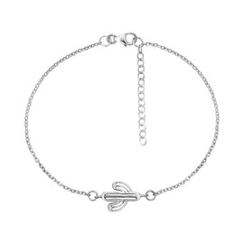 AeraVida Minimalist Desert Cactus Charm .925 Sterling Silver Link Bracelet | Stylish Sterling Silver Bangle Bracelet | Jewelry Gift