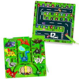 Hazms Magnetic Color and Number Maze, 2 in 1 Educational Toys for Toddler Age 3+, Double Sided Dinosaur Magnetic Color Maze Car Magnetic Alphabet Maze, Preschool Learning Toys, Gift for Boys and Girls
