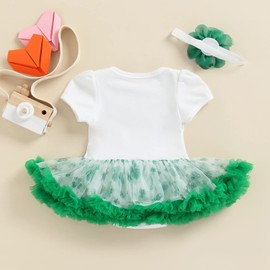 Geagodelia Baby Girl My 1sr First St. Patrick's Day 2Pcs Clothes Set Outfits Short Sleeve Romper Tutu Ruffle Dress + Headband (Green 1, 0-3 Months)
