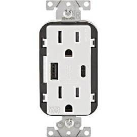 Leviton 3-Leviton 15A White 2-Port USB Charging Outlet W/5-15R Weather-Resist