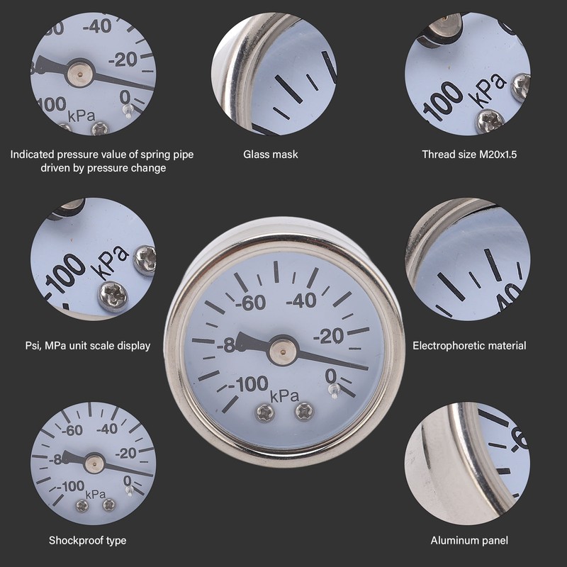 Vacuum Pressure Gauge 1/8in Stainless Steel Dial Liquid Filled Pneumatic