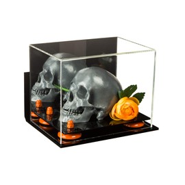 Better Display Cases Versatile Acrylic Display Case - Small Rectangle Box with Mirror, Wall Mount and Orange Risers 8.25" x 6" x 6.75" (A003-OR)