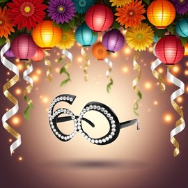 Black 60th Birthday Glasses,Number 60 Crystal Frame Funny Costume Sunglasses Novelty Eyewear Celebration Decoration,Birthday Decorations Women,Birthday Glasses,Women'S Novelty Sunglasses and Eyewear