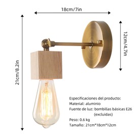 OYINDIZ Lámparas de Pared Interior, Latón Retro de Dorada Adecuado para el Dormitorio, Cocina, Pasillo E26 Base