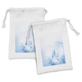 Lunarable Pale Blue Fabric Pouch Set of 2, Hand Drawn Daffodils Fantasy Flourish Soft Dreamy Display, Small Drawstring Bag for Toiletries Masks and Favors, 9" x 6", Pale Blue White
