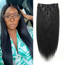 Remy Clip-in Hair Extensions, 20 Inch, 120g Straight, 8PCS Natural Black