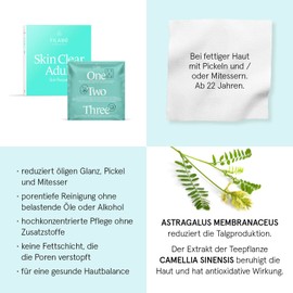 Filabé of Switzerland - Skin Clear Adult - Face Care for Treating Oily Skin with Pimples or Blackheads, from 22 Years - Pack of 28 Uses - Vegan, No Additives - Swiss Made