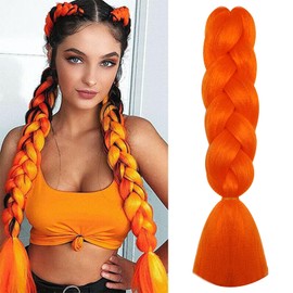 Herina Orange Braiding Hair One Pack Bright-Orange Fake Braids In Hair Extensions Colored Braid High Temperature Fiber Jumbo Braids(1pc/pack)
