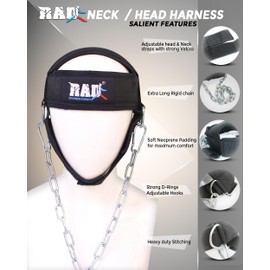 RAD Neck Harness for Strength Training | Heavy-Duty Chain & Adjustable Straps | Improve Neck Strength & Reduce Pain | Neck Workout & Exercise Equipment