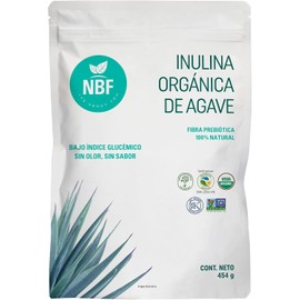 NBF Inulina de Agave Orgánica en Polvo 454gr Prebiótico de Fibra Sin Gluten Kosher, NOGMO Apoyo Digestivo Natural Ideal para Jugos y Batidos