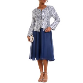 Women's 2 Piece Dress Church Suits with Jacquard Embroidery Mother Gifts Special Occasion Wedding Party Formal Evening Dresses Blue