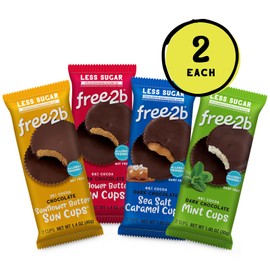 Free 2b Chocolate Cups, School Safe and Allergy Friendly - Gluten-Free, Dairy-Free, Nut-Free, and Soy-Free - Variety Pack (Dark Chocolate, Chocolate, Sea Salt Caramel and Mint), 2-Cup Packages (Pack of 8)