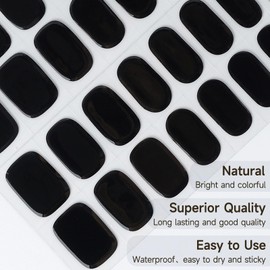 Semi Cured Gel Nail Strips, 28 pcs Black Gel Nail Stickers Full Nail Wraps for Women,Long Lasting Gel Nail Strips Work with Any UV Lamp, Easy to Apply