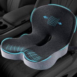 Ergonomic Seat Cushion with Adjustable Strap, Memory Foam Office Chair Seat Cushion with L-Shaped Design, Car Seat Cushion Fits for Truck Driver Semi Truck, Gaming Chair, Desk, Light&Dark Gray