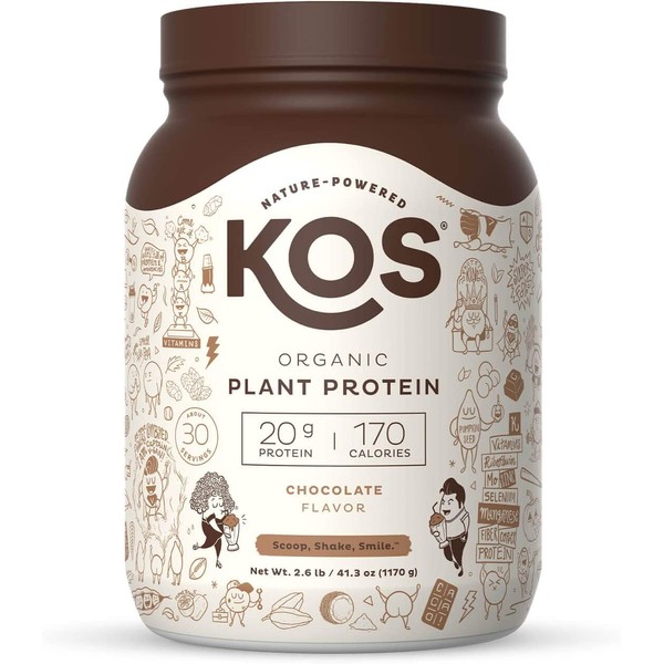 KOS Organic Plant Based Protein Powder, Chocolate - Delicious Vegan Protein Powder - Keto Friendly, Gluten Free, Dairy Free & Soy Free - 2.6 Pounds, 30 Servings