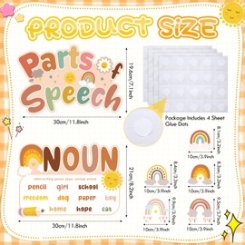 Sherr 26 Pcs Parts of Speech Posters Set Boho Grammar Bulletin Board Classroom Educational Language Arts Poster for Student Elementary Middle School Classroom Wall Board Decor Supplies