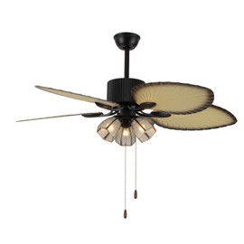Eapmic Tropical Ceiling Fan Outdoor Downrod Ceiling Fan with Sunset Bowl Light, Five Hand Carved Wooden Leaf Blades for Dining Bed Room Patio Porch (52Inch, 3 Light, Style 2)