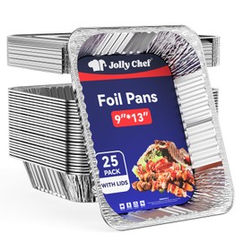 JOLLY CHEF JOLLY CHEF 9x13 Aluminum Pans With Lids (25 Pack)- Disposable Foil Food Containers with Lids for Cooking, Heating, Storing, Prepping Food- Thanksgiving, Christmas, Parties