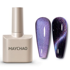 MAYCHAO 15ML Cat Eye Gel Nail Polish 1Pc Rainbow Purple Gel Polish with Magnet Soak off Holographic Magnetic Nail Polish for Nail Art Manicure Salon DIY at Home, 0.5 OZ