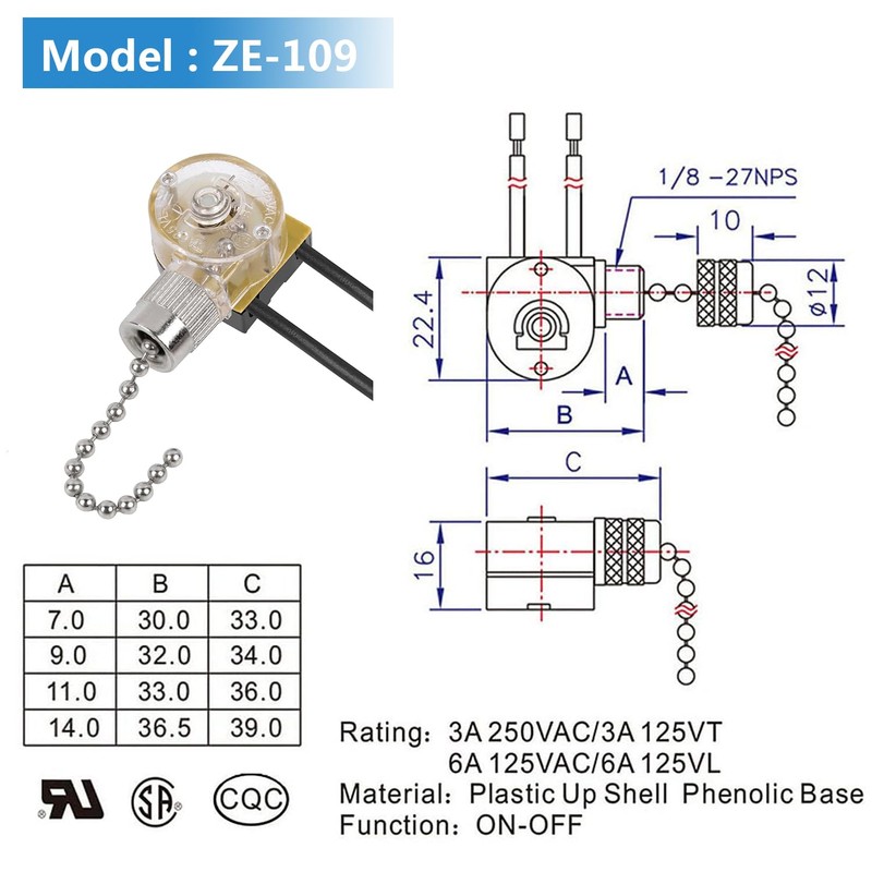 ZE-109 Zing Ear Fan Light Switch, On-Off Speed Switch with