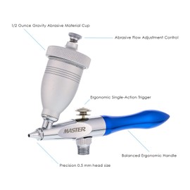 Master Airbrush Gravity Feed Air Abrasive Eraser and Etching Airbrush Kit - Mini Sandblaster Etcher Gun with 1/2 oz. Cup, 0.5 mm Tip, Hose - Etch Glass Designs, Strip Paint, Remove Rust, Weathering