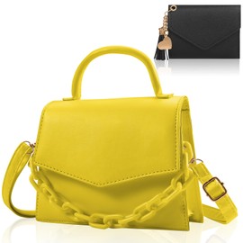 Small Crossbody Bags for Women Girls Trendy Top Handle Satchel Purses with Detachable Acrylic Chain,Yellow Purse with Card Holder(Yellow)