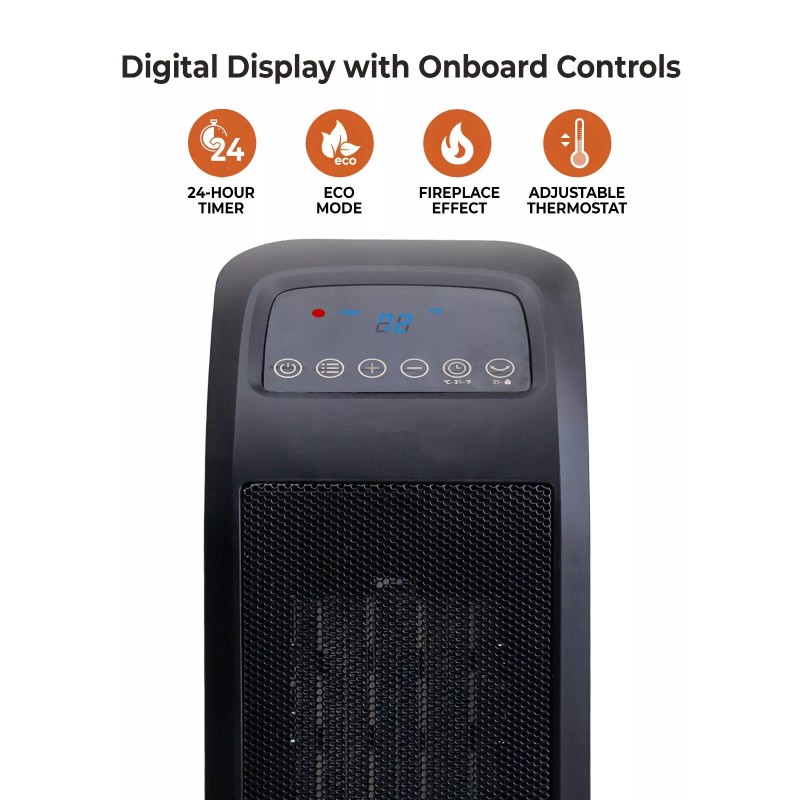 Comfort Zone Oscillating 18" Tower Space Heater with 3D Flame