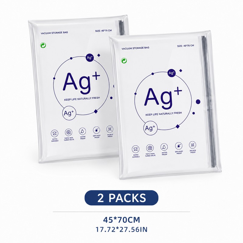 2 Pack Ag+ Silver Ion Vacuum Storage Bags, No Pump