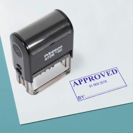 Printtoo Self Inking Office Stationery with Approved by Text Date & Signature Space Rubber Stamp-Blue