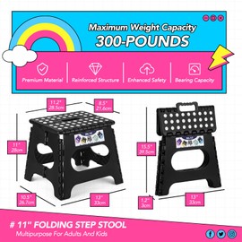 Delxo Folding Step Stool,11 Inch Non-Slip Foldable Step Stools for Kids and Adults,Portable Foldable Step Stool Lightweight Small Folding Stool with Handle for Kitchen Bathroom in Black,1 Pack