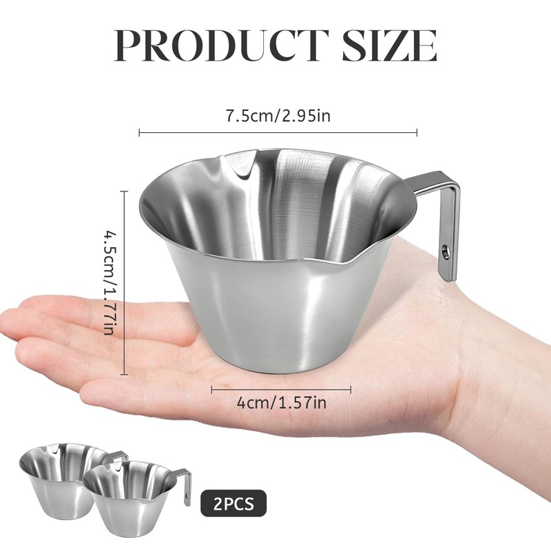 2 Pcs Stainless Steel Espresso Cups with Handle, V-Shaped Double