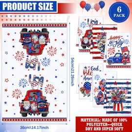 Tudomro Set of 6 4th of July Patriotic Kitchen Towels American Flag Stars Dish Towels Beach Cloth Tea Towel Red Blue Star Tea Towels, Housewarming Gift (Bright, Cute)