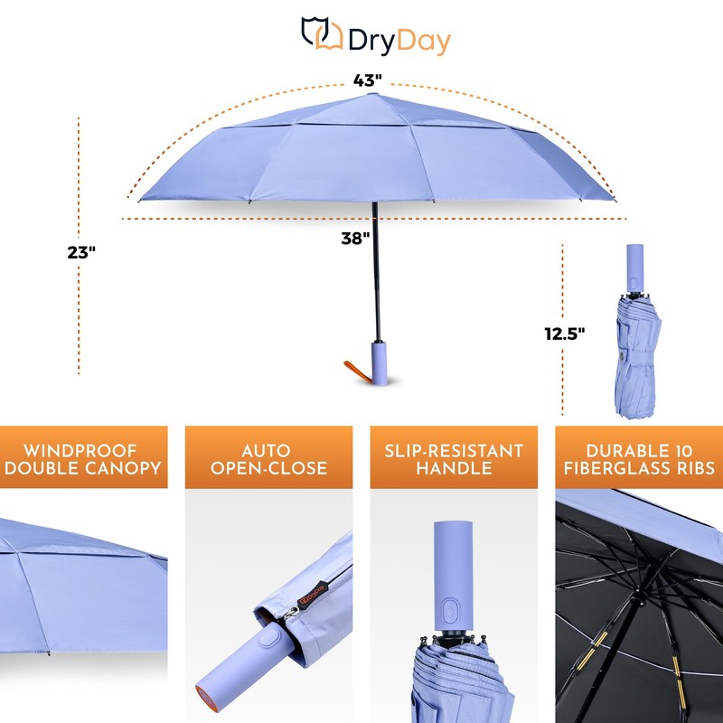 DryDay Umbrella Travel Umbrellas for Rain - Large 46" Windproof