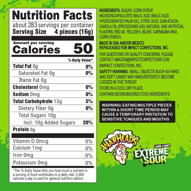 WARHEADS - Extreme Sour Hard Candy - Sour Apple, Black