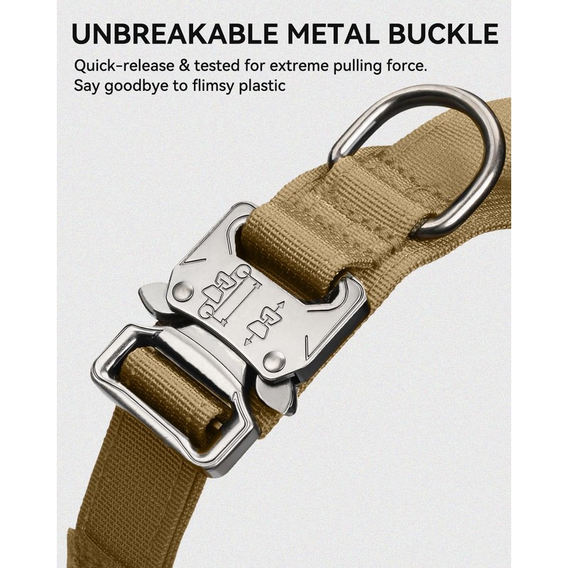Joytale Tactical Dog Collar with Handle and Metal Buckle, Heavy