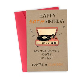 FSSDAS Happy 50th Birthday Card Gifts for Men Women, Retro 50th Bday Decorations for Him Her, Funny 50 Years Old Birthday Gifts for Mom Dad