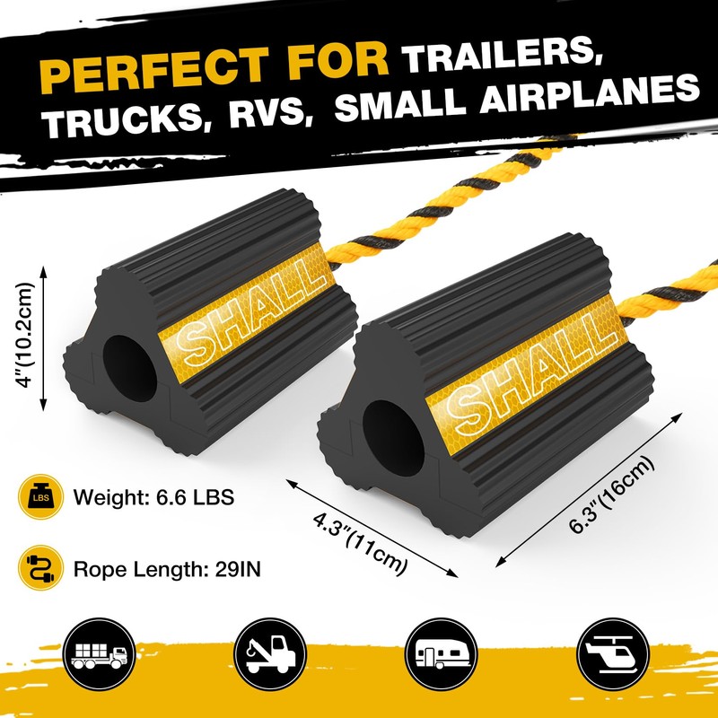 SHALL Wheel Chocks, Heavy Duty Rubber Wheel Chocks with 3