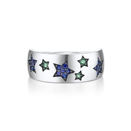 Santuzza 925 Sterling Silver Star Ring Created Sapphire Green Spinel Ring for Women (6)