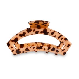 TELETIES - Large Open Claw Clip - Strong Grip, Bendable Teeth, Comfortable Open Cutout Design - Ideal for Long, Thick, Curly, or Wavy Hair - For All Hair Textures - Blonde Tortoise