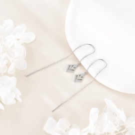 VONALA Threader Earrings 925 Sterling Silver Heart/Star Drop Long Earrings Jewellery Gifts for Women Girls, Sterling Silver